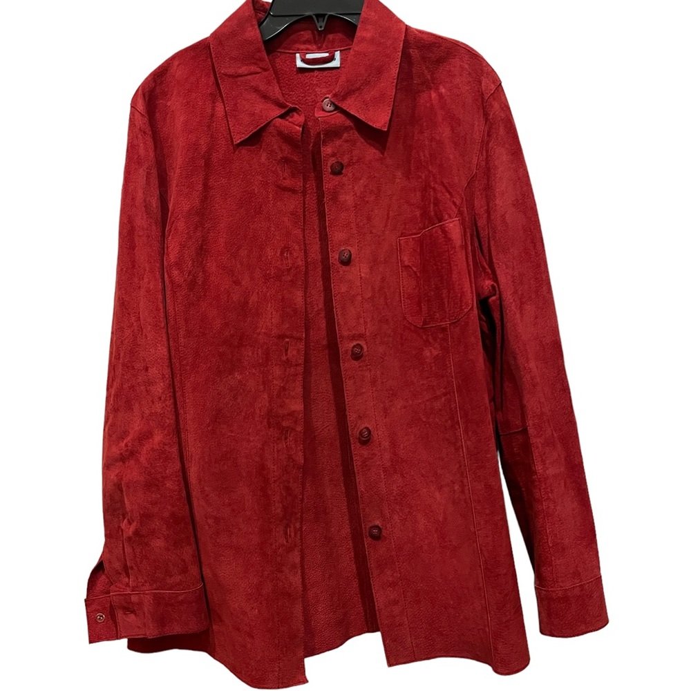 Marsh Landing Red Suede Leather Long  Sleeve Shacket Sz M